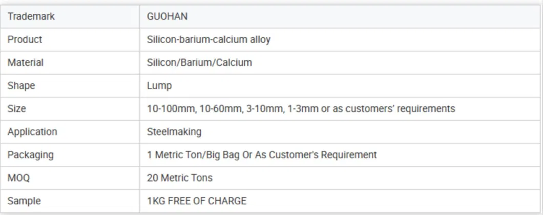 Customizable Silicon Barium Calcium Alloy for Steelmaking Industry